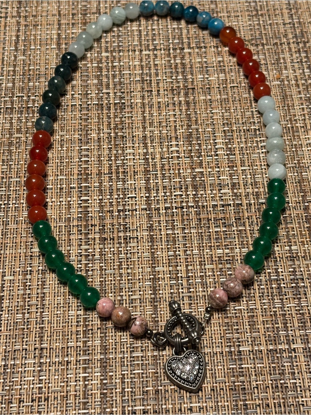 Handmade Gemstone Necklace Rhodonite Emerald and Moss Agate Aquamarine Carnelian - Picture 4 of 4